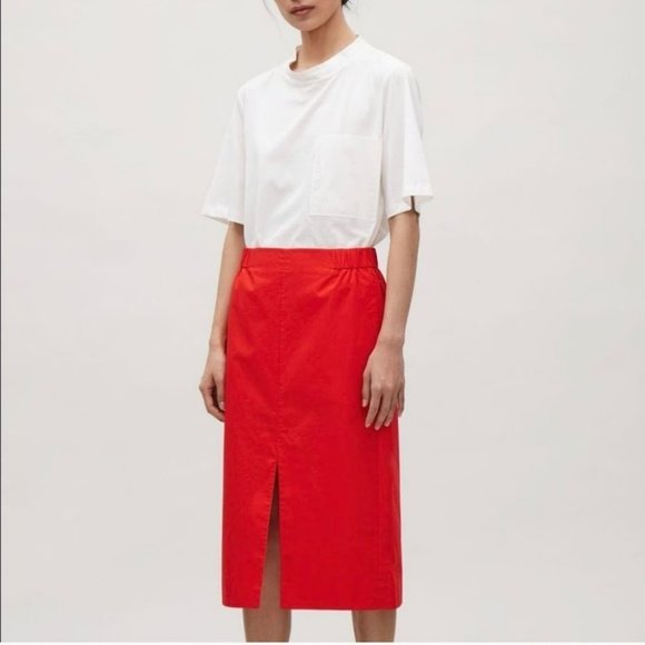 COS | Front Slit Midi Skirt in Red - Picture 1 of 8